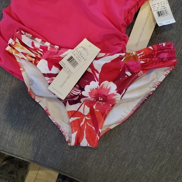 Gottex Tutti Frutti Pink V-Neck Tankini Ruched bikini Bottoms 2 Piece Swimsuit - Picture 10 of 16